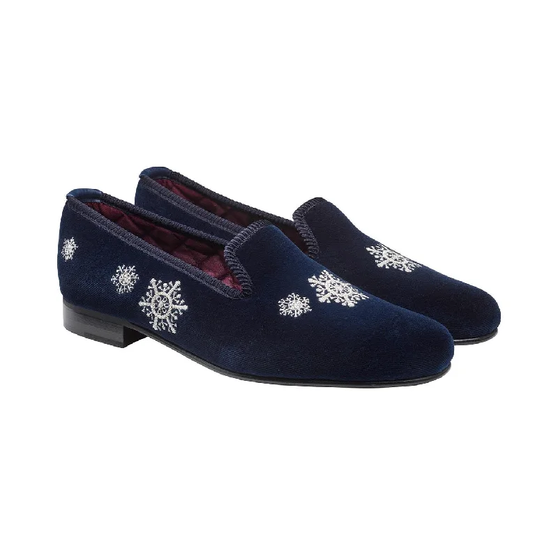 premium dress shoes for men with sleek finish-Snowflakes Navy Velvet