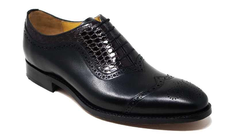 dress shoes with wide fit for men-Nicholas - Black Calf Burg Alligator