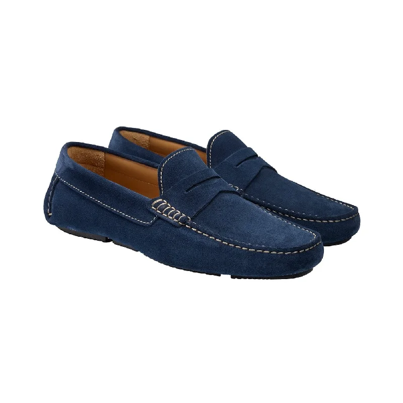 men’s brown leather formal shoes-Torino  Navy Suede