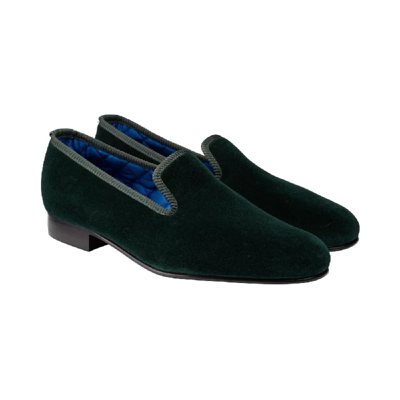 men’s leather dress shoes with sleek design-Plain Albert Green Velvet