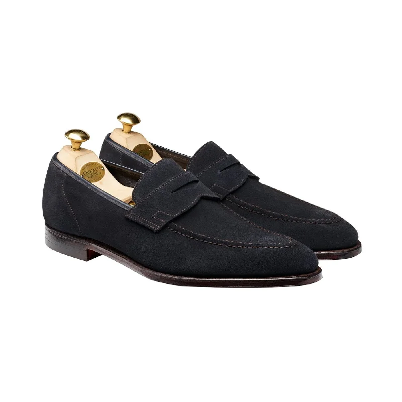 trendy formal dress shoes for men-Teign Navy Suede