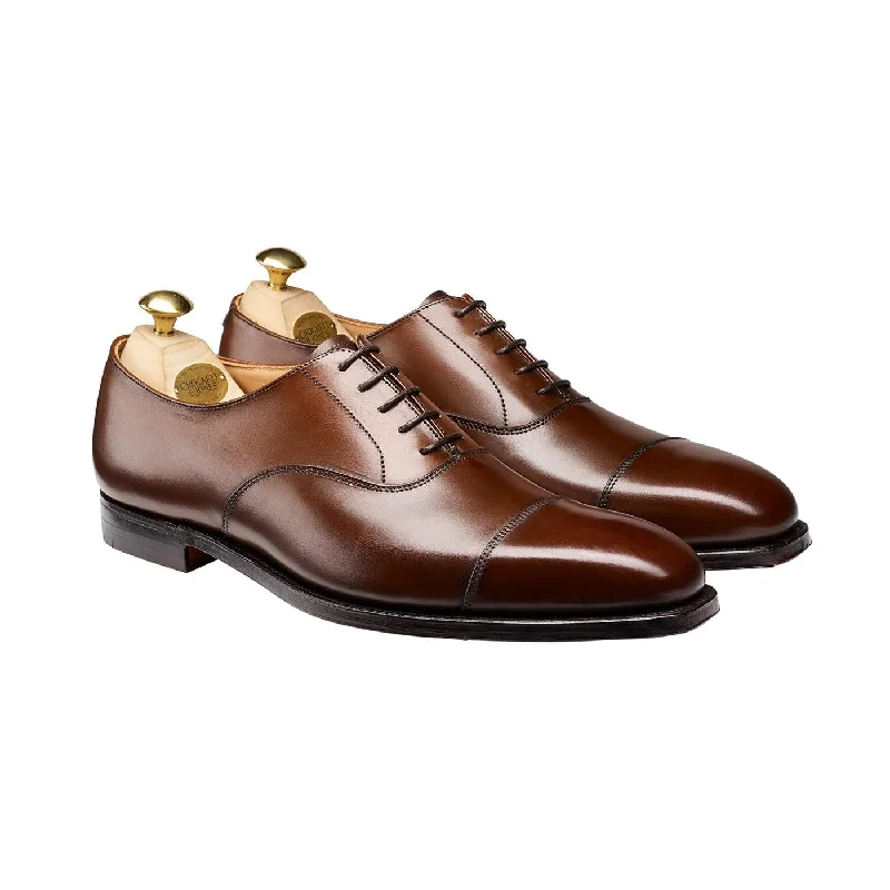 leather dress shoes with heel for men-Hallam Dark Brown Burnished Calf