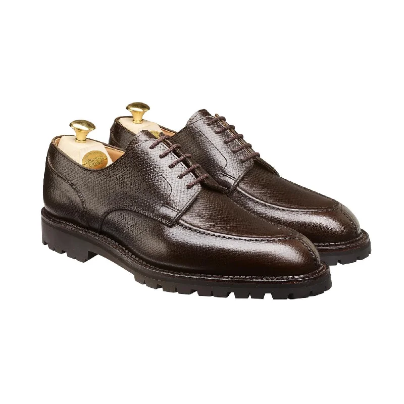 dress shoes with smooth leather-Denver Dark Brown Hatch Grain