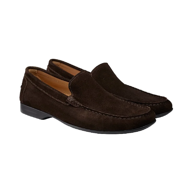 leather slip-on oxford shoes for men-Roma Dark Brown Suede