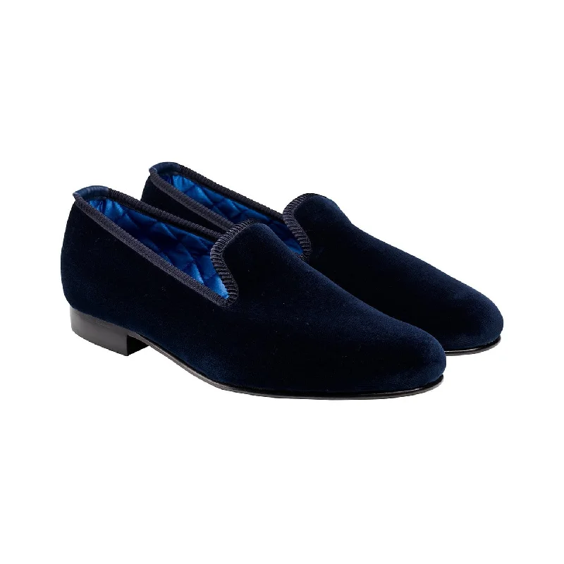 slip-on brown leather shoes for men-Plain Albert Navy Velvet (Mens)