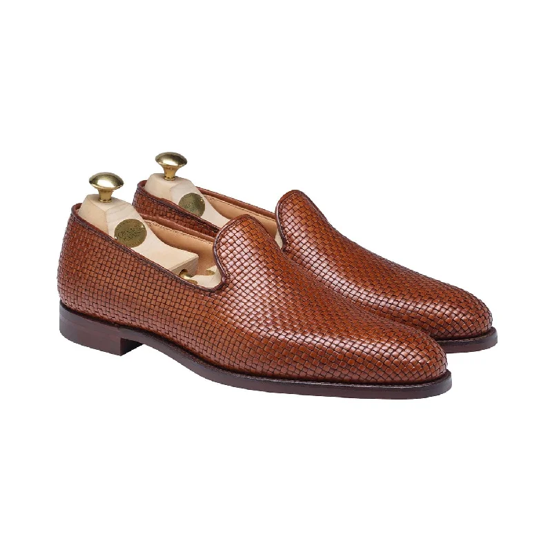 brown leather shoes for business men-Kensington Tan Woven Calf