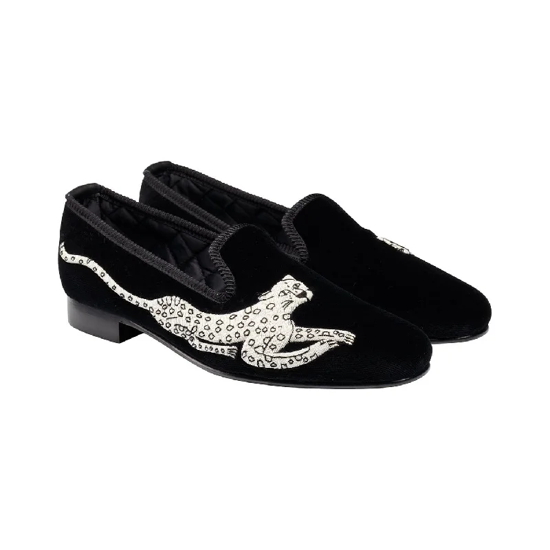 men’s formal shoes with minimalistic design-Silver Leopard Black Velvet