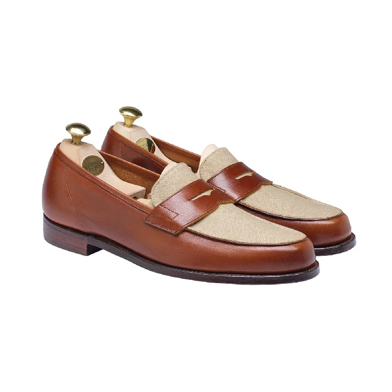 leather business shoes for men-Richmond 2 Tan Burnished Calf & Stone Canvas