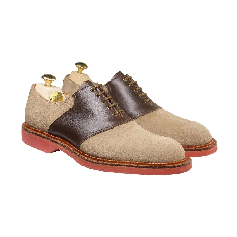 sleek leather oxford shoes for business wear-Penn Khaki Suede & Dark Brown Wax Calf