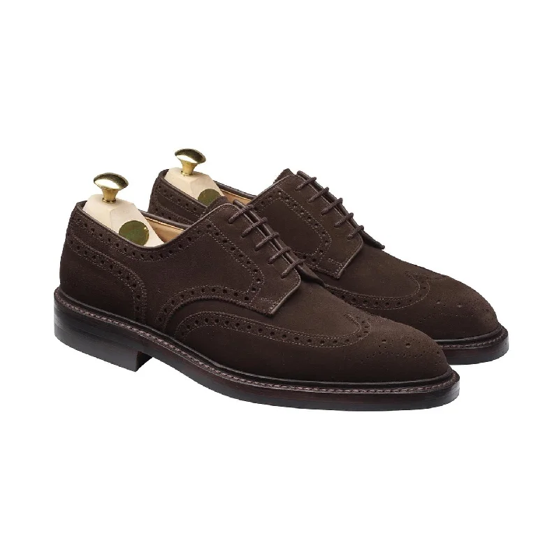 luxury formal shoes with smooth leather-Pembroke Dark Brown Suede