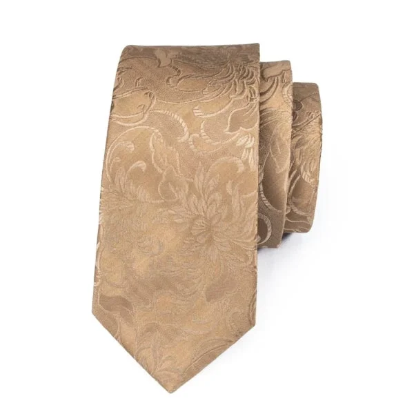 Men's tie with artistic print-Classy Men 24k Gold Floral Silk Tie