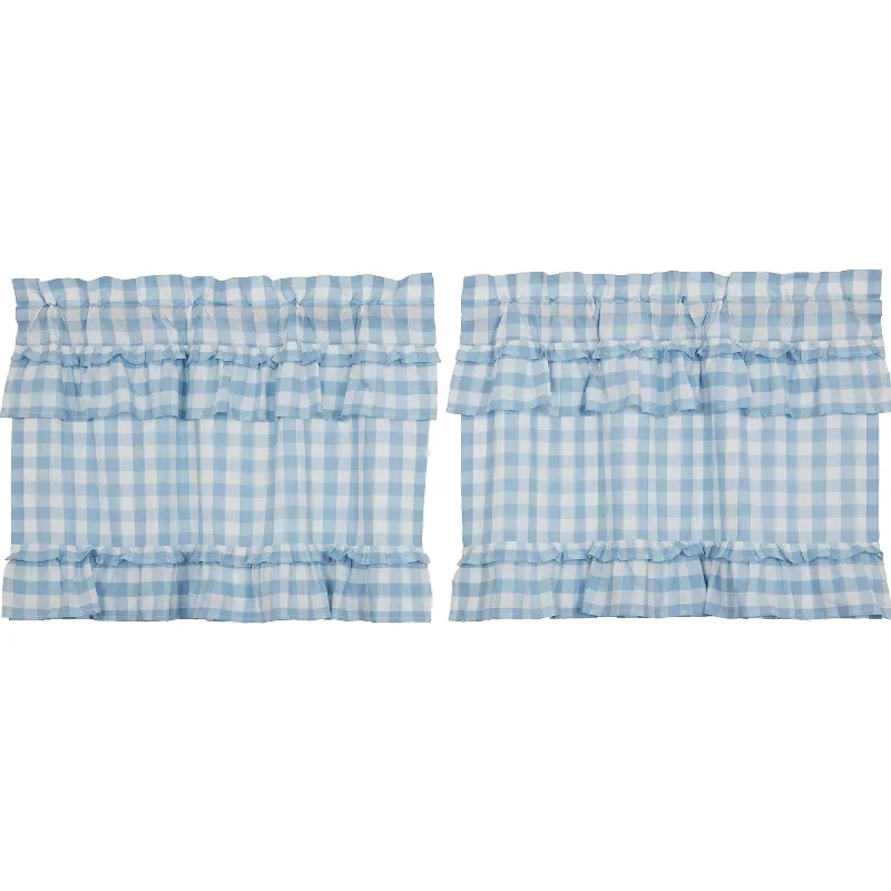 Classic tie with a modern twist-Annie Buffalo Blue Check Ruffled Tier Set of 2 L24xW36