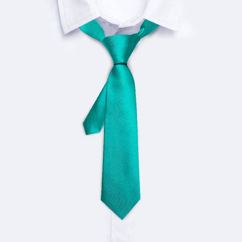 Unique men's tie with polka dots-Barry Wang Boys Necktie Aqua Solid Silk Tie Pocket Square Set For Kids