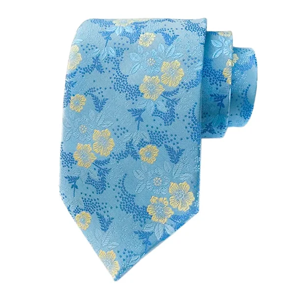 Men's tie for formal office attire-Classy Men Baby Blue Floral Silk Tie