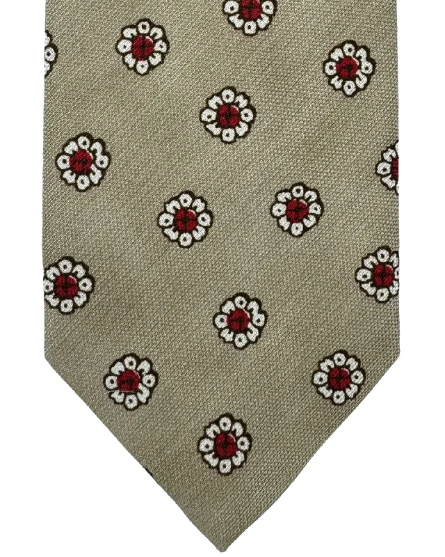 Best tie for holiday and corporate events-Barba Sevenfold Tie Beige Red Mini Flowers - Sartorial Neckwear SALE