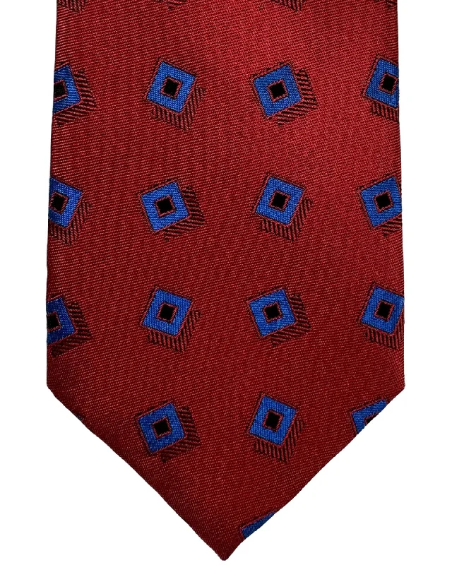 Designer men's tie for upscale meetings-Barba Sevenfold Tie Bordeaux Royal Blue Geometric Design - Sartorial Neckwear