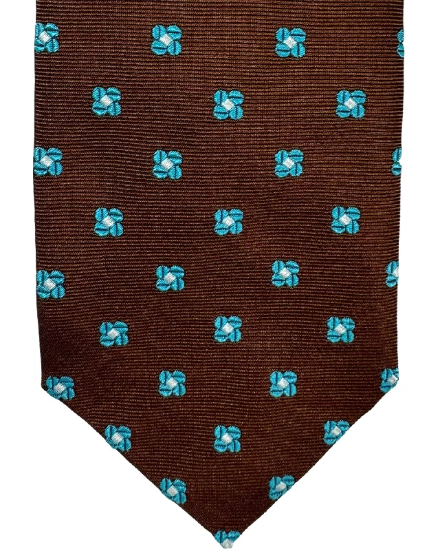 Stylish men's tie with stripes for work-Barba Sevenfold Tie Brown Aqua Silver Mini Geometric Design - Sartorial Neckwear