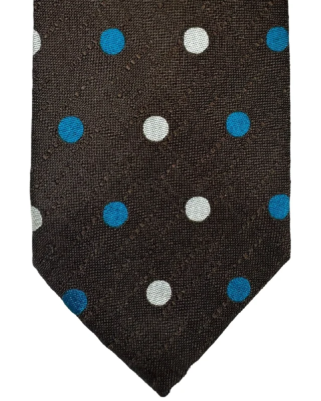 Designer tie with rich color palette-Barba Sevenfold Tie Brown Teal Silver Dots SALE