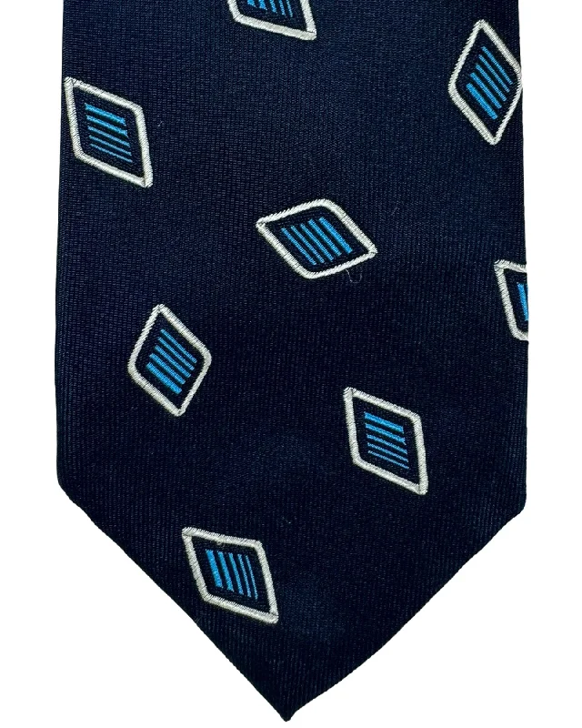 Unique tie for business casual outfits-Barba Sevenfold Tie Navy Aqua Blue Diamonds Design - Sartorial Neckwear