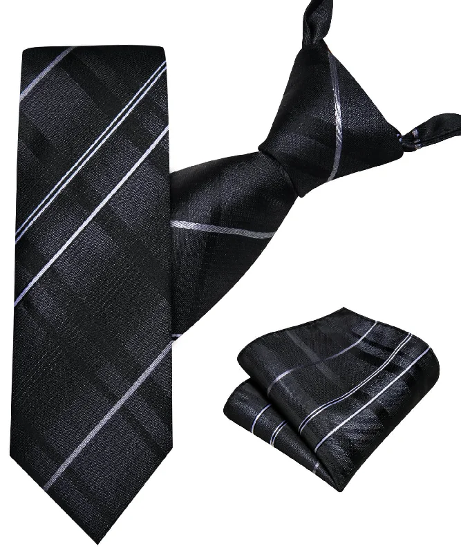 Elegant silk tie for professional men-Barry.wang Kids Tie Black White Plaid Children's Silk Tie Hanky Set