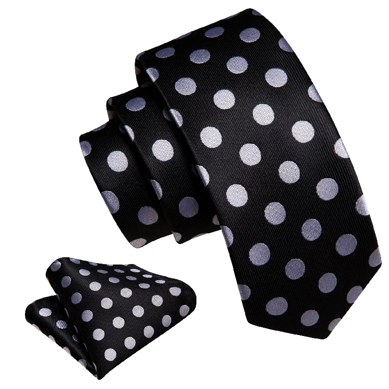 Elegant men's tie with textured fabric-Barry.wang Kids Tie Black White Polka Dots Children Tie Hanky Set