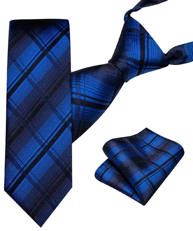 Casual men's tie with subtle design-Barry.wang Kids Tie Blue Black Plaid Silk Tie Hanky Set for Children