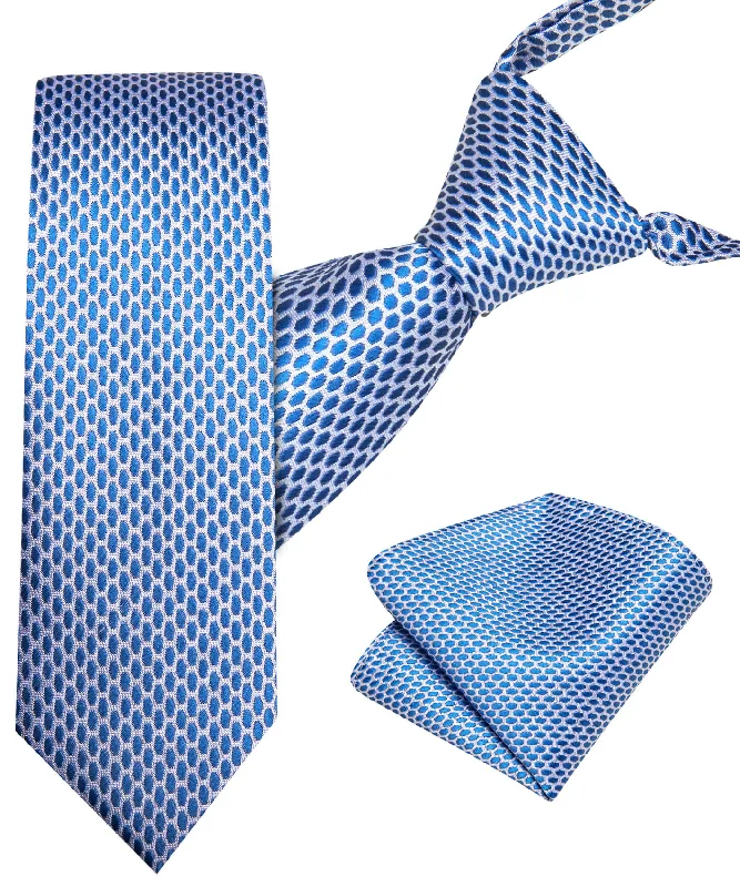 Affordable men's silk tie for work-Barry.wang Kids Tie Blue Irregular Grid Children's Silk Tie Hanky Set Fashion