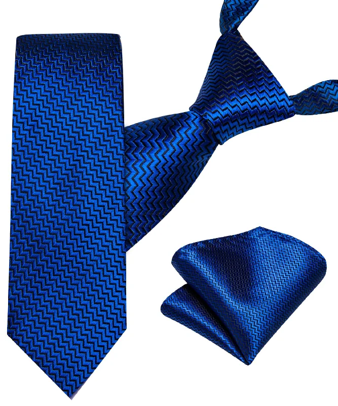 Professional men's silk tie-Barry.wang Kids Tie Cobalt Blue Geometry Children's Silk Tie Hanky Set