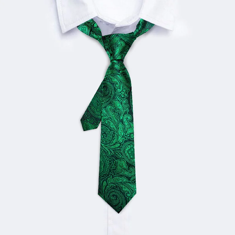 Men's tie with artistic geometric design-Barry.wang Kids Tie Green Paisley Children Tie Pocket Square Set