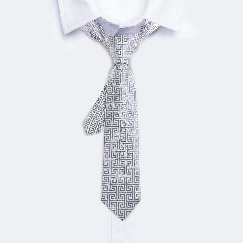 Affordable men's tie with patterns-Barry.wang Kids Tie Novelty Silver Children Tie Pocket Square Set