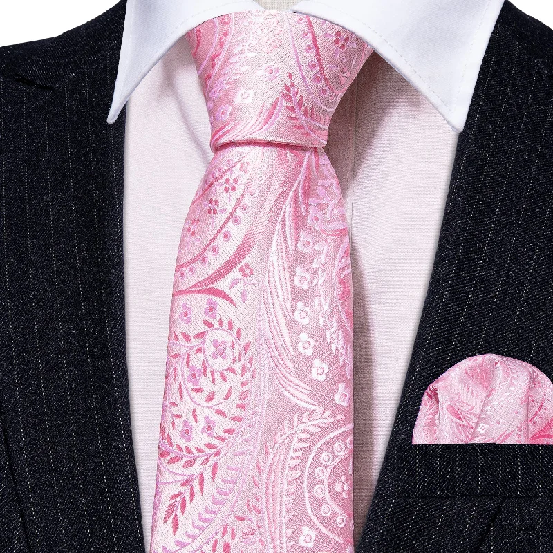 Men's tie for a stylish office outfit-Barry.wang Kids Tie Pink Woven Paisley Children Tie Pocket Square Set