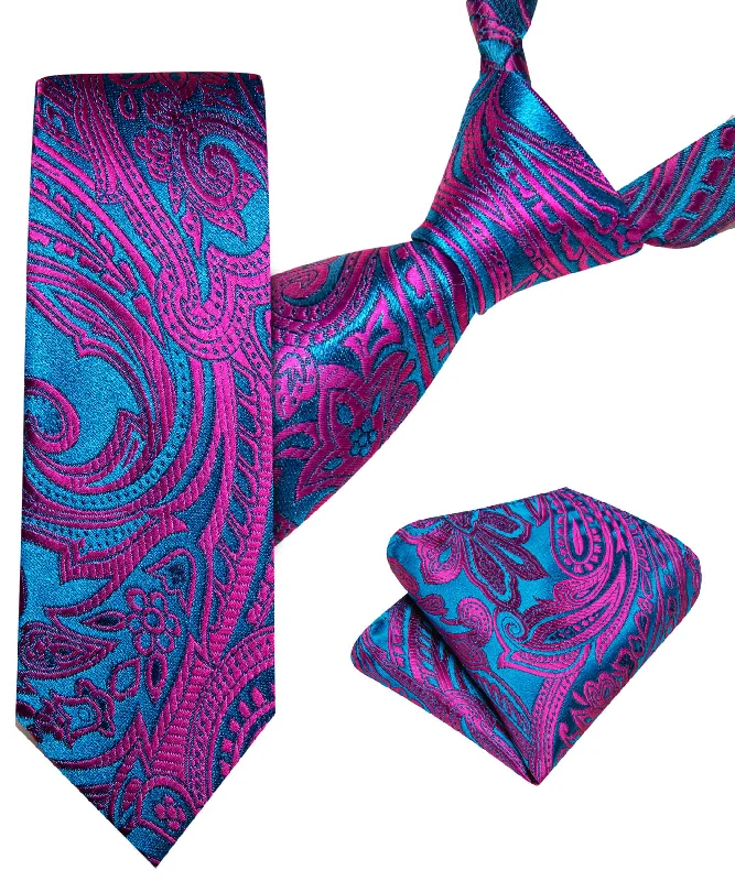 Men's tie with modern paisley pattern-Barry.wang Kids Tie Purple Blue Paisley Children's Silk Tie Hanky Set