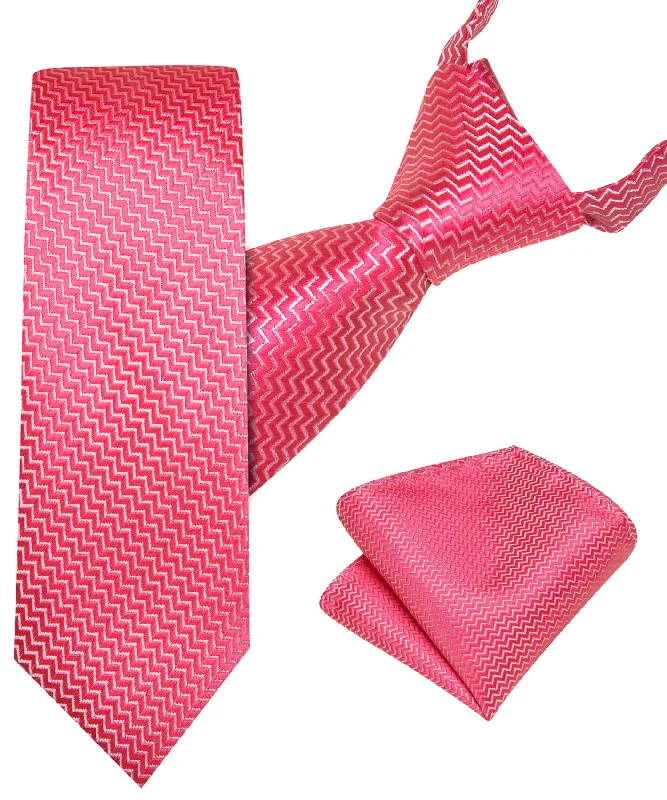 Stylish men's tie for date night-Barry.wang Kids Tie Ruby Pink Geometric Silk Children's Tie Hanky Set