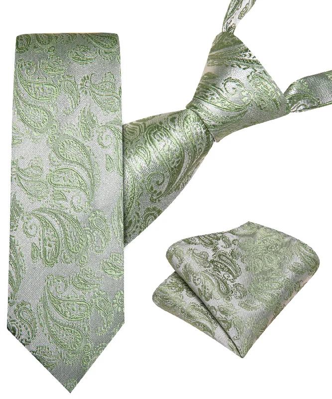 Men's tie with unique diamond print-Barry.wang Kids Tie Sage Green Paisley Children's Silk Tie Hanky Set