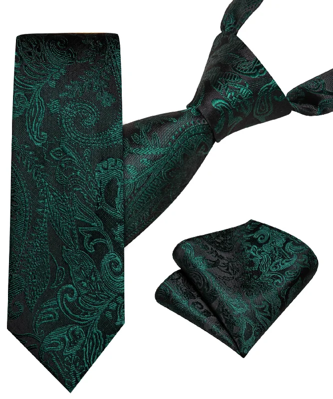 Elegant men's tie with subtle plaid-Barry.wang Kids Tie Sapphire Pine Green Paisley Children's Tie Hanky Set