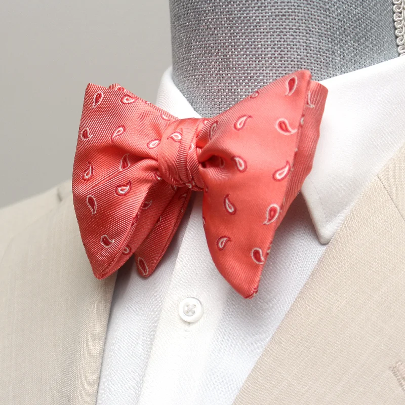 Men's tie with abstract color blocks-Big Butterfly Bow tie in Coral Paisley Silk