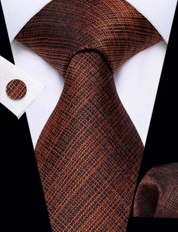 Custom silk tie for men-YourTies Black Chocolate Plaid Men Necktie Pocket Square Cufflinks Set