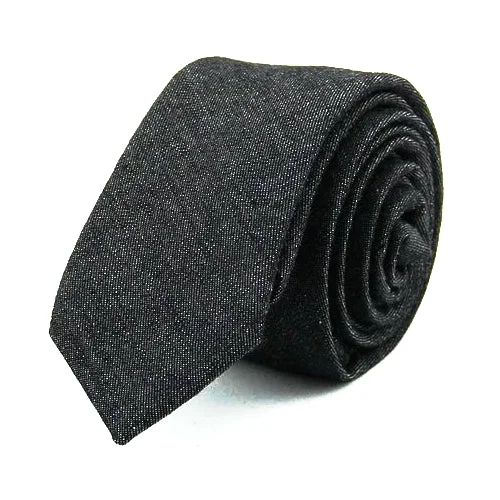 Men's tie with modern chevron design-Classy Men Black Denim Cotton Skinny Tie