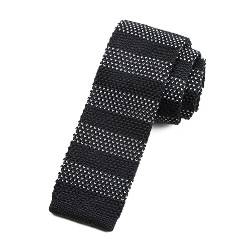 Men's tie for upscale parties-Classy Men Black Dot Striped Square Knit Tie