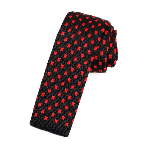 Best men's silk necktie for interviews-Classy Men Black Red Square Knit Tie