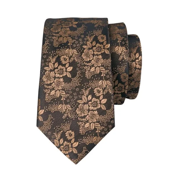 Best tie for men's corporate events-Classy Men Black Rose Gold Floral Silk Tie