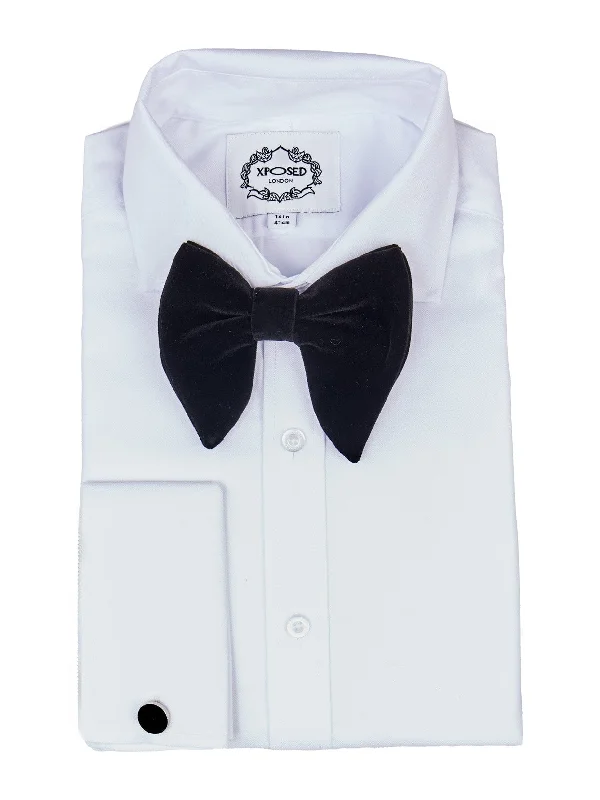 Formal men's tie for night events-BIG BLACK VELVET BOW TIE SET