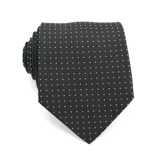 Trendy tie for young professionals-Classy Men Black White Dotted Silk Tie