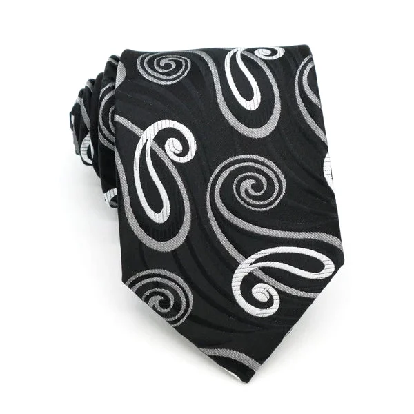 Men's tie with soft wool fabric-Classy Men Black White Modern Paisley Silk Tie