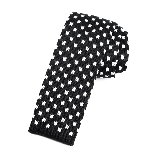 Men's tie with houndstooth pattern-Classy Men Black White Square Knit Tie