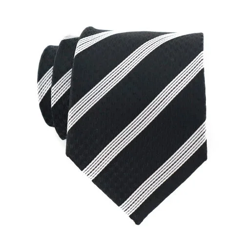 Elegant men's tie with vintage design-Classy Men Black White Stripe Silk Tie