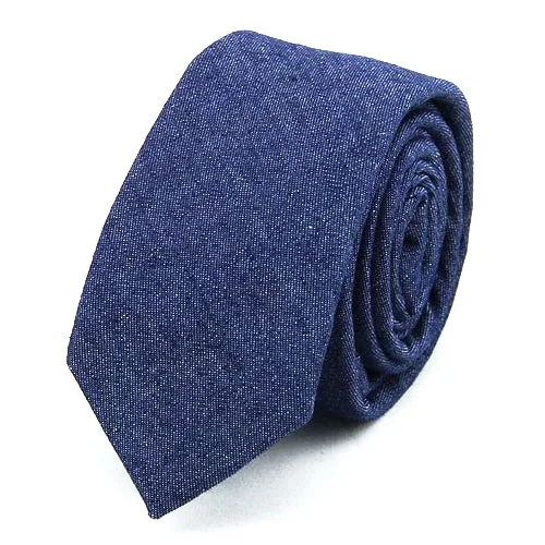 Best tie for men's holiday parties-Classy Men Blue Denim Cotton Skinny Tie