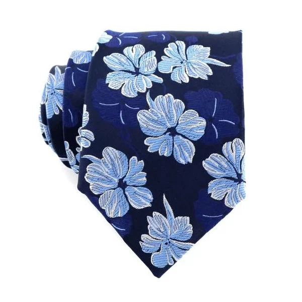 Stylish tie with vibrant color palette-Classy Men Blue Floral Silk Tie