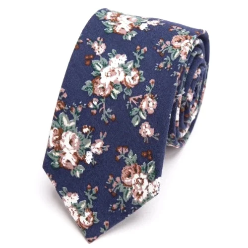 Men's tie with modern abstract print-Classy Men Blue Floral Skinny Cotton Tie