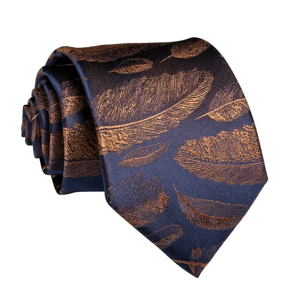 Affordable men's silk tie for work-Classy Men Blue & Gold Feathers Silk Tie